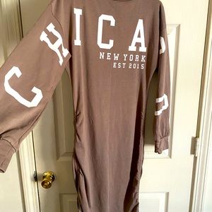 Chicago tan fitted dress with sleeves